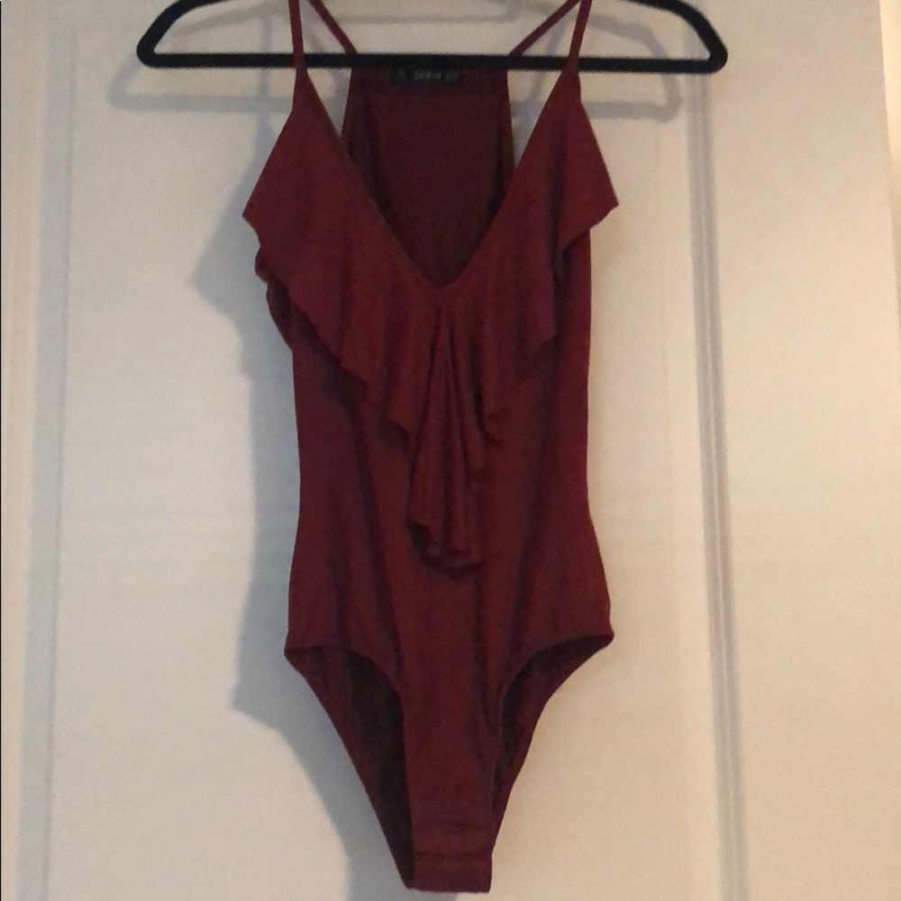 Maroon V-Neck Bodysuit